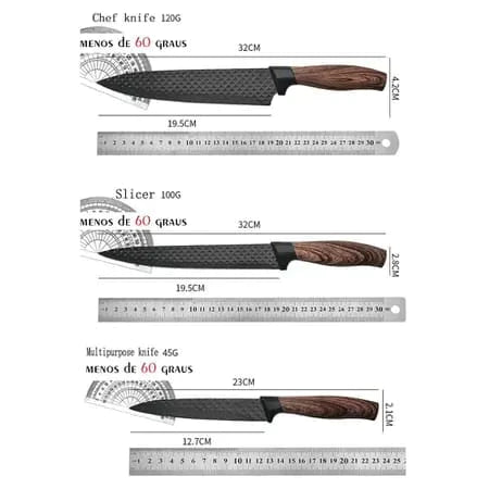 Conjunto De Facas Inox 6 Peças Antiaderente Com Cabo de Madeira Para Churrasco/Cozinha