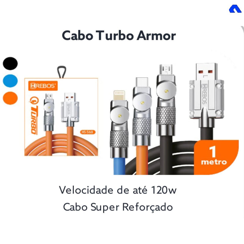 Cabo Turbo 180°  120w (tipo c//iphone)